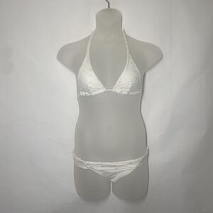 Agua Doce Bikini Brazilian 2-pc Women S White Floral Embroidery Side Tie